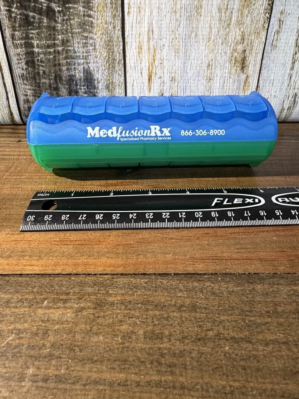 Pill Container 7 Days AM And PM, Two Sides In One. Blue And Green. MedfusionRX